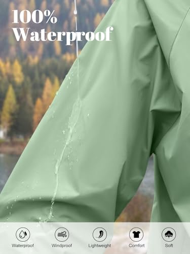 PITINAN Lightweight Rain Jacket Women Packable Wind Breaker Light Rain Jacket Women Waterproof Travel Raincoat S-XXL - color: Sage Green, size: Large