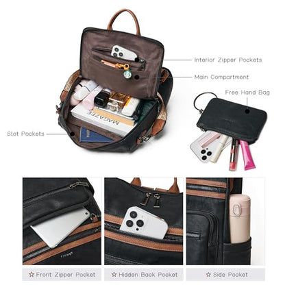 Shrrie Backpack Purse for Women Leather Backpack Fashion Designer Travel Backpack Convertible Shoulder Bag - color: 1-7 Black With Brown