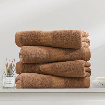 100% Cotton Hand Towel Set of 4, Oversized Ultra Soft Luxury Towels, Thick Plush, Absorbent Heavyweight, Guest Bath, Hotel, Spa, Home Bathroom, Shower,20" x 40" (Brown) - color: Tan
