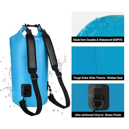 Piscifun Dry Bag, Waterproof Floating Backpack 10L/20L/30L/40L with Waterproof Phone Case for Boating, Kayaking, Fishing - color: Light Blue, style: 40l