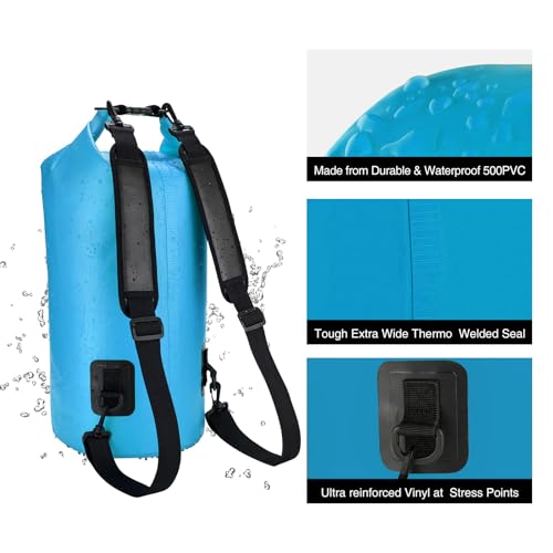 Piscifun Dry Bag, Waterproof Floating Backpack 10L/20L/30L/40L with Waterproof Phone Case for Boating, Kayaking, Fishing - color: Light Blue, style: 20l