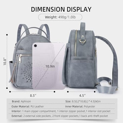 APHISON Small Backpack Purse for Women Cute PU Leather Mini Backpacks Ladies Casual Lightweight Travel Daypack Waterproof - color: 3-blue, size: Small