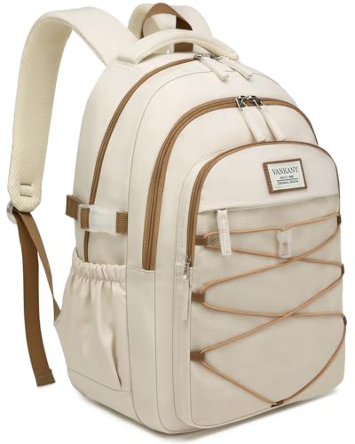 Teen Girls Backpack School Bag, 15.6in Laptop Backpack for Women Work Commuter, Aesthetic College Bookbag for Students, Beige - color: Beige, size: 15.6in