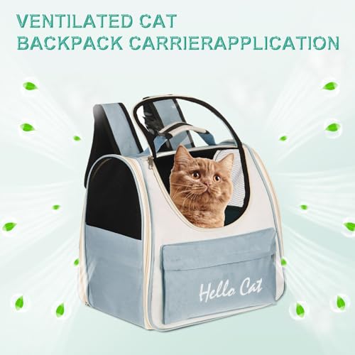 Cat Backpack Carrier, Large Space & Breathable, Ventilated Mesh Design Pet Backpack for Cats or Small Dogs, Intended for Hiking/Camping/Traveling (Blue, 14.6"x9.8"x13.4") - color: Blue