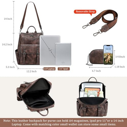 AGLOD Backpack Purse for Women PU Leather Back Packs Designer Ladies Shoulder Bag Fashion Faux Work Travel Handbags - color: Two-toned Coffee