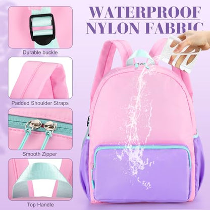 1 Piece Nylon Backpack Kids School Backpack for Toddler Girls Boys Plain Waterproof Preppy Bookbags Travel for Student (Pink and Purple) - color: Pink and Purple