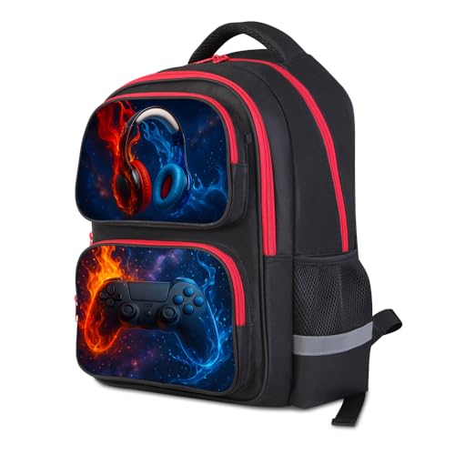 ZRENTAO Kids Backpack, 3D Reflective Cartoon, 600D Polyester & Dual Zippers, 17" Bookbag with Ergonomic Design for boys & girls age 6-18, Headphone Space Style for school Children Kids - color: 19#headphone