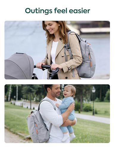 Babelio Grid Wizard Diaper Bag Backpack - Multi Function Waterproof Diaper Bag, Travel Essentials Baby Bag with Insulated Bottle Holders, Baby Shower Gifts, Grey - color: Grey, size: Regular - 20L