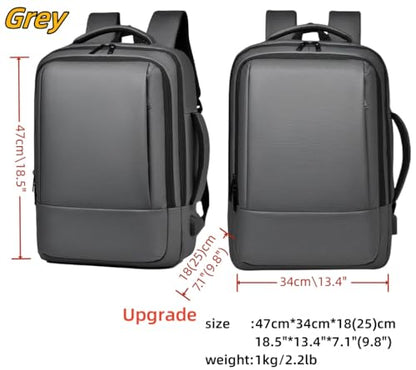 17/15.6" Business laptop backpack, PU Travel backpack,carry on backpack, Expandable laptop backpack Women Men,college backpack (02#updated, Grey) - color: 02#grey, style: 02#updated