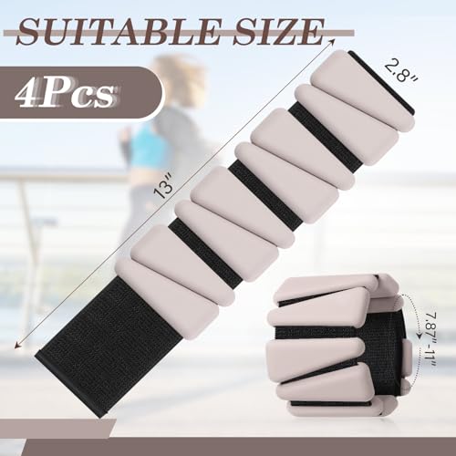 Vinsot Wrist and Ankle Weights for Women Men Set of 4(1 lb Each) adjustable Arm Leg Silicone Weighted Wristbands Bracelets for Pilates Yoga Gym Workout Running Walking Strength Training(Beige) - color: Milk Tea Brown