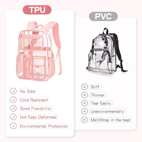 Cusangel Heavy Duty Clear Backpack,16.5 x12 x5inch TPU Large Capacity See Through Backpack for Sport Events,Travel (Pink 17.5in) - color: Pink 17.5in