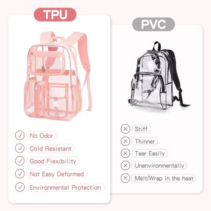 Cusangel Heavy Duty Clear Backpack,16.5 x12 x5inch TPU Large Capacity See Through Backpack for Sport Events,Travel (Pink 17.5in) - color: Pink 17.5in