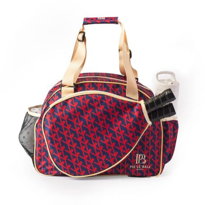 Pik’le’Ball Sport Premium Women's Pickleball Bag – Stylish and Versatile Sports Bag with Water Bottle Holder, Padded Paddle Pocket, and Spacious Design (fits 2+ Paddles!) - color: Court Couture Navy