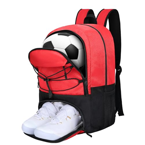 Goloni Soccer Backpack Bag with Separate Ball & Cleat Shoe Compartment,Sports Gym Backpack for Teen Girls Boys Men Women Kids - color: Red