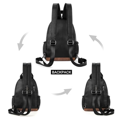 CLUCI Sling Bag for Women Leather Women's Backpack Small Convertible Backpack Purse Crossbody Bag for Travel - color: 0-5 Black With Brown