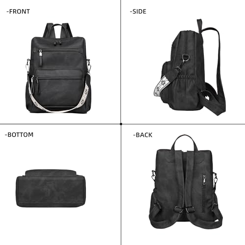 Dora & Liz Backpack Purse for Women, Pu Leather Designer Travel Backpack, Fashion Work Ladies Shoulder Bag Handbag - color: Black-3