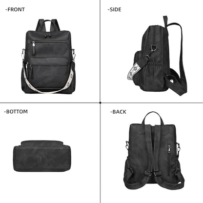 Dora & Liz Backpack Purse for Women, Pu Leather Designer Travel Backpack, Fashion Work Ladies Shoulder Bag Handbag - color: Black-3