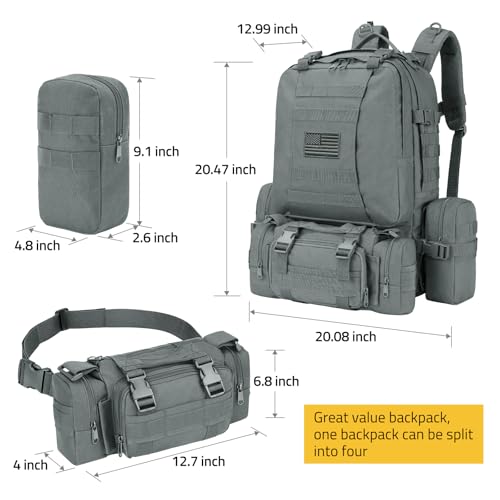 CVLIFE Tactical Backpack Military Army Rucksack 60L Large Assault Pack Detachable Molle Bag, Grey - color: Grey
