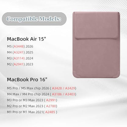 15-16 Inch Protective Laptop Sleeve Case with Stand, for MacBook Air 15" M5~M2 (2026-2023); MacBook Pro 16" M5~M1, Pro/Max(2026-2021), Matte PU Leather Laptop Case 15"-16" (Dark Pink) - color: Dark Pink, size: 15-16 Inch