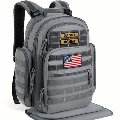 SHARKMOUTH Diaper Bag with Changing Pad - Large Military Baby Diaper Backpack for Hiking Travel Camping - Army Style for Men Active Dad Gray - color: Gray W/ Changing Pad