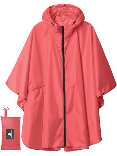 SaphiRose Unisex Rain Poncho Waterproof Raincoat Hooded for Adults Women with Pockets - color: Burgundy