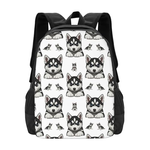 Wear Resistant Outdoor Backpack Husky Dog Printing, Big Capacity Adjustable Strap Rucksack Unisex Bag for Trekking Camping Daily Carrying - color: Design (404)