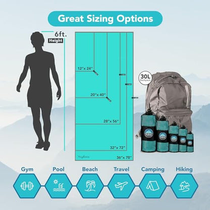 Youphoria Microfiber Travel Towel Fast Drying Lightweight - Quick Dry Towel for Camping, Beach, Backpacking, Hiking & Sport - color: Mint/Gray, style: 36" x 78" (X-Large)