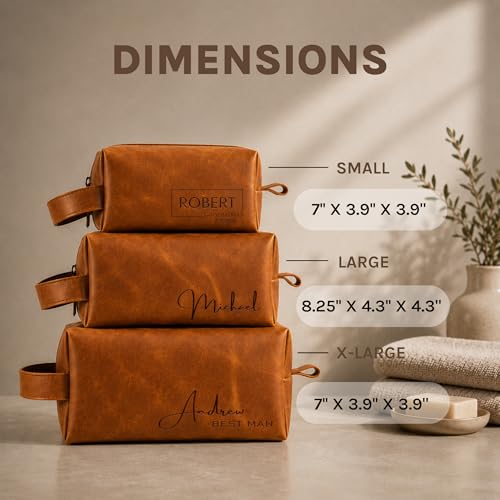 Motiwear Custom Leather Toiletry Bag for Men Personalized Dopp Kit Travel Grooming Organizer Gift for Him Stylish - Light Brown - color: Light Brown