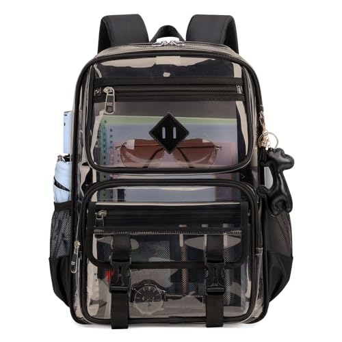 Sisipoet Clear Backpack for School, PVC Clear Bookbag Heavy Duty Transparent Backpack for Stadium Events See Through Bag - color: 1pc-semi Black