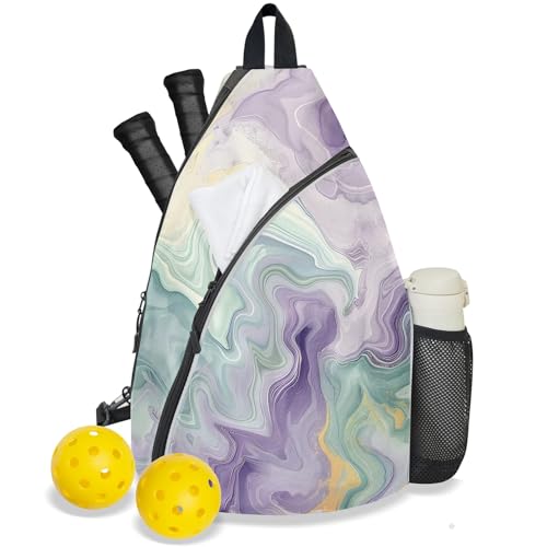 Pickleball Bag for Women Men Adjustable Crossbody Sling Backpack Hold Pickleball Paddle Water Bottle - color: Multicolor 13