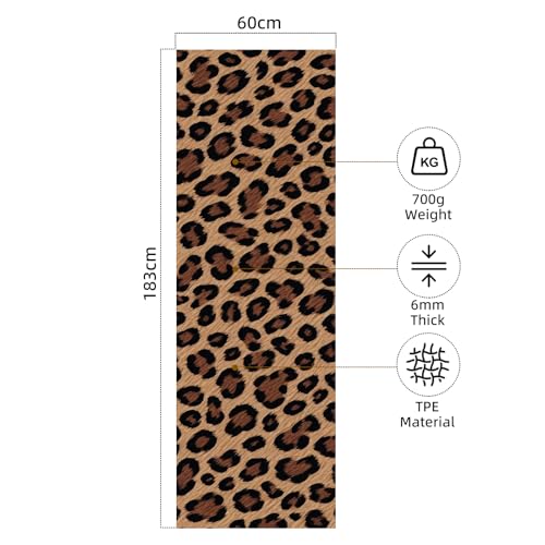 FOLAI Extra Thick Yoga Mat 6mm，pilates mat thick - Non-Slip Exercise Mat for HIIT, Pilates & Home Workouts & Workout with Free Carry Strap - color: leopard print