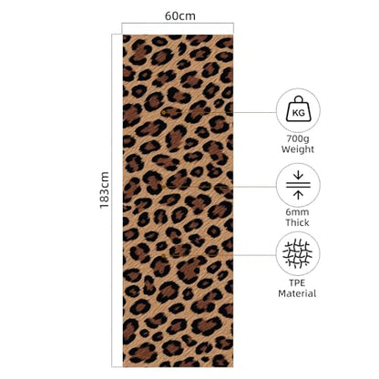 FOLAI Extra Thick Yoga Mat 6mm，pilates mat thick - Non-Slip Exercise Mat for HIIT, Pilates & Home Workouts & Workout with Free Carry Strap - color: leopard print