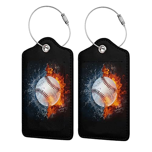 2 Pack Baseball Luggage Tags for Suitcases, Cool Leather Luggage Tag for Travel, Bag Tag Privacy Name ID Card Bag Labels for Friends Adults Kids Tourists Sports - color: Baseball