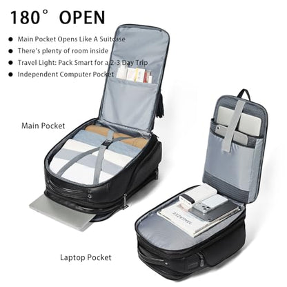 Shrrie 17 Inch Travel Laptop Backpack for Men&Women, Vegan Leather Suitcase Backpack with USB Charger, Expandable Large Capacity Computer Backpack Purse for Work Business Travel, Black - color: Black