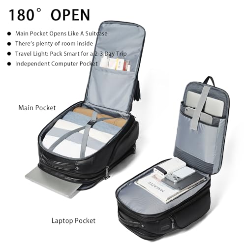 Shrrie 17 Inch Travel Laptop Backpack for Men&Women, Vegan Leather Suitcase Backpack with USB Charger, Expandable Large Capacity Computer Backpack Purse for Work Business Travel, Black - color: Black