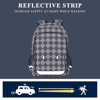 White Brown Multi Compartment Student Backpack Reflective Stripes Travel Bag Casual Daypack School Bags for Boys Girls
