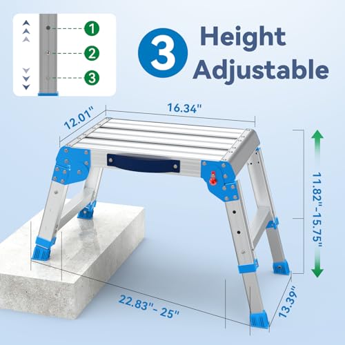 Loyoda Work Platform 440 Lbs, Folding Step Stool with One-Touch Automatic Fold, 3 Height Adjustment Step Platform, Perfect for RV Cleaning, Home Painting and Reaching High Places, Standard - size: Standard Silver