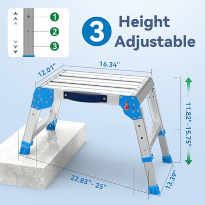 Loyoda Work Platform 440 Lbs, Folding Step Stool with One-Touch Automatic Fold, 3 Height Adjustment Step Platform, Perfect for RV Cleaning, Home Painting and Reaching High Places, Standard - size: Standard Silver