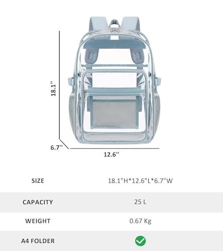 abshoo Big Heavy Duty Clear Backpack for School Girls Boys Transparent Bookbag for Middle High School (Baby Blue) - color: Baby Blue