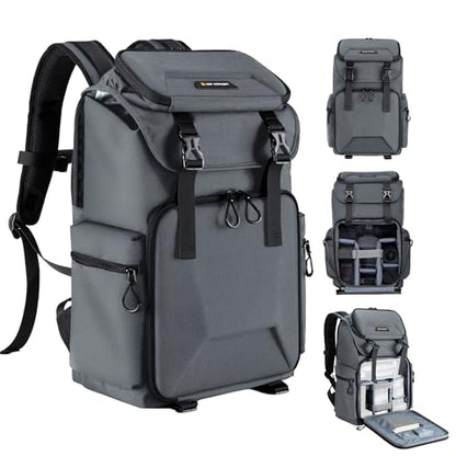 K&F CONCEPT Camera Backpack, Hard Shell Camera Bag, Large Capacity Photography Backpack with 15.6" Laptop Compartment & Tripod Holder & Rain Cover - color: Grey