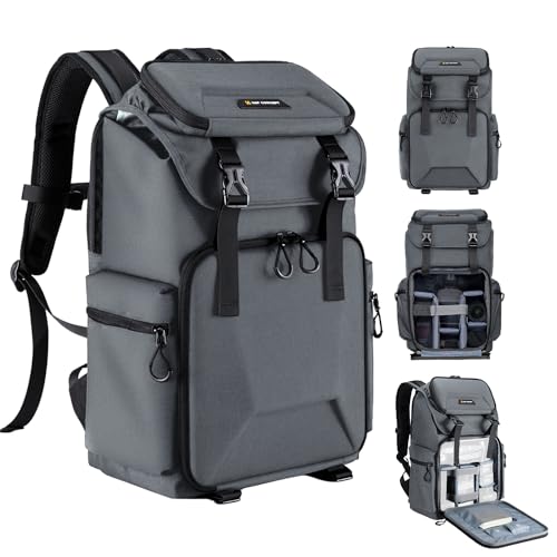 K&F CONCEPT Camera Backpack, Hard Shell Camera Bag, Large Capacity Photography Backpack with 15.6" Laptop Compartment & Tripod Holder & Rain Cover - color: Grey