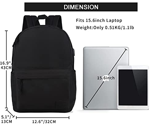 SUPACOOL Lightweight School Backpack with Pencil Pouch, Backpack for School Boys and Girls(Black backpack set) - color: All Black, size: 20L