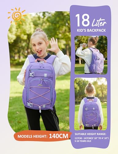MOUNTAINTOP 18L Kids Backpack, Lightweight Children Daypack for Boys Girls, School Bag with Chest Strap, 29 * 16 * 45CM - color: Purple