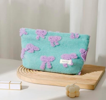 getgto 2 Pcs Makeup Bags, Large Cosmetic Bag Travel Toiletry Bag Organizer for Women, Plush Makeup Bag Small Cosmetic Pouch Purse with Zipper Gifts for Girls Teen - color: Girly green