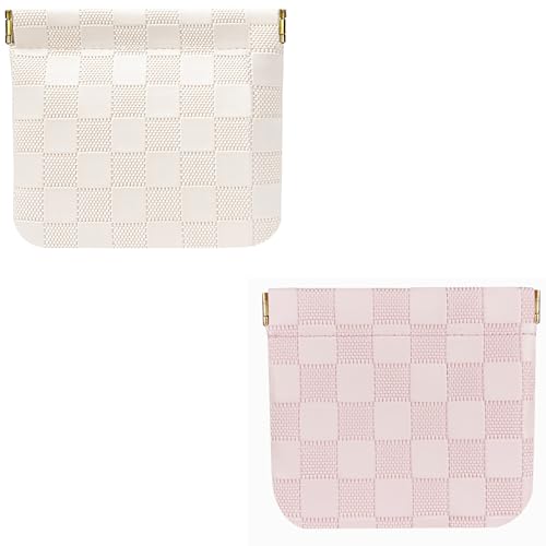 Leather Pocket Cosmetic Bag for Purse,Coin Purse Lipstick Cosmetic Accessories Organizer, Travel Kit Storage Pouch,Waterproof Portable No Zipper Self-closing (Pink+White/Small) - color: Pink+White/Small
