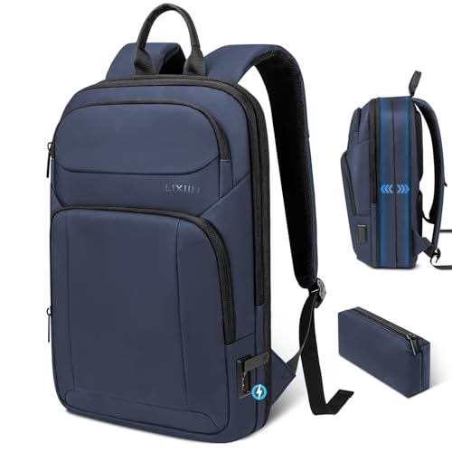 Backpack for Men Slim & Expandable Travel Laptop Backpack with USB Charging Port Water Resistant Anti-Theft Business Backpack Fits 15.6In Laptop for Commute Work College with Small Bag(Navy Blue) - color: Navy Blue, size: 15.6”