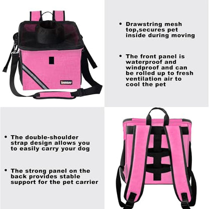 Pet Carrier Bicycle Basket Bag Pet Carrier/Booster Backpack for Dogs and Cats with Big Side Pockets,Comfy & Padded Shoulder Strap,Travel with Your Pet Safety（Pink Carnation） - color: Pink Carnation