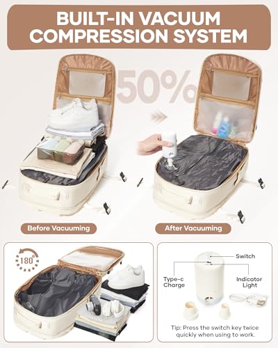 coofay Vacuum Backpack Travel with Pump Vacpack Backpack with Vacuum Seal Backpacks Traveling Backpacks Vacuum Compression Air Travel Bag Carry on Luggage - color: A-beige