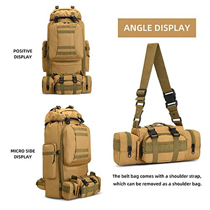 100L Camping Hiking Backpack,Molle military Tactical rucksack backpack,Waterproof Lightweight Hiking Backpack - color: Khaki