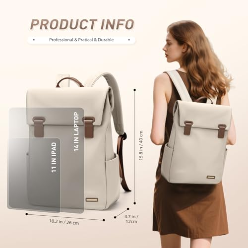 Women Laptop Backpack Computer Backpacks Carry On Waterproof backpack Fits 14Inch Notebook Travel Commute College (Apricot) - color: Elegant Apricot, size: 14 Inch